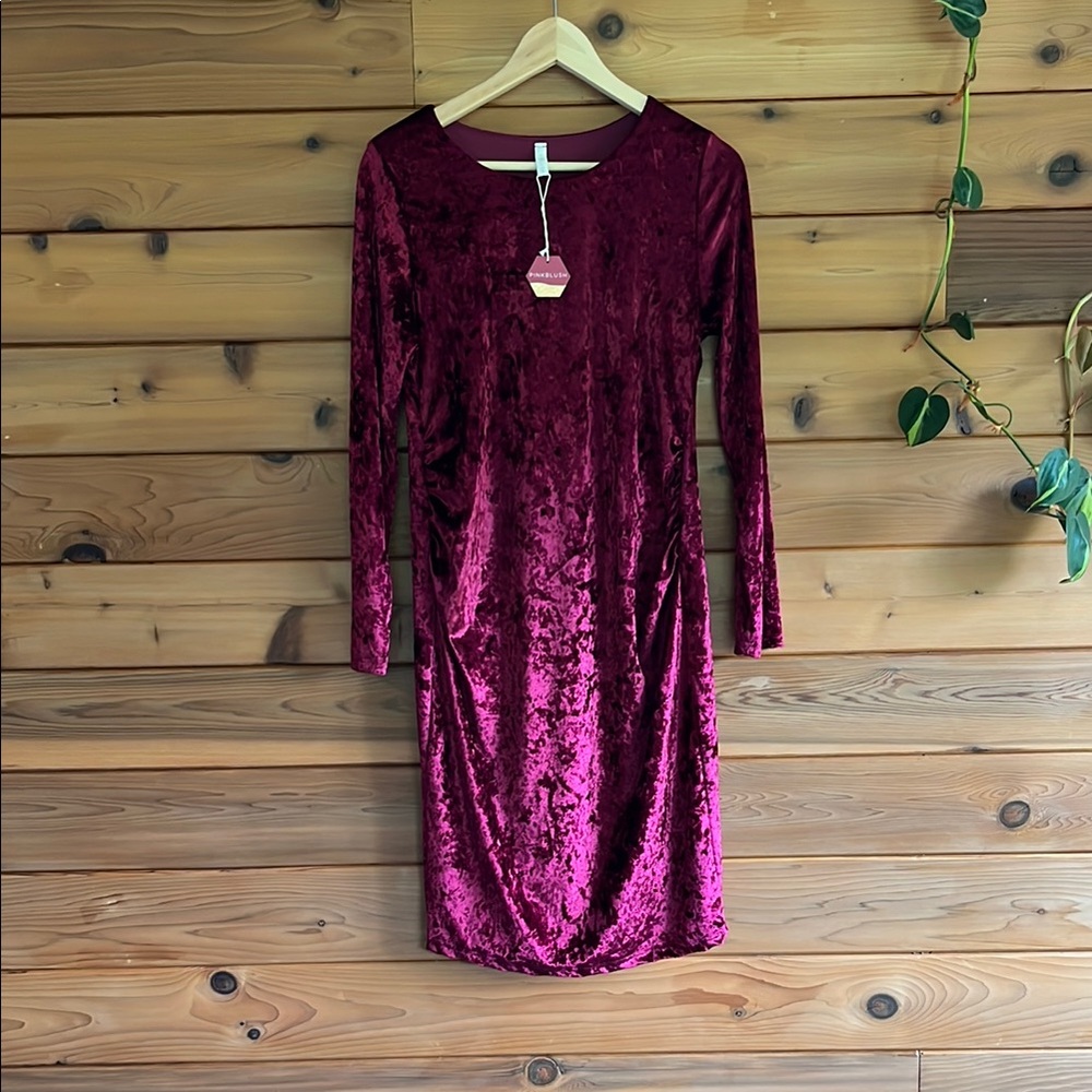 Velvet Long sleeve magenta maternity dress.